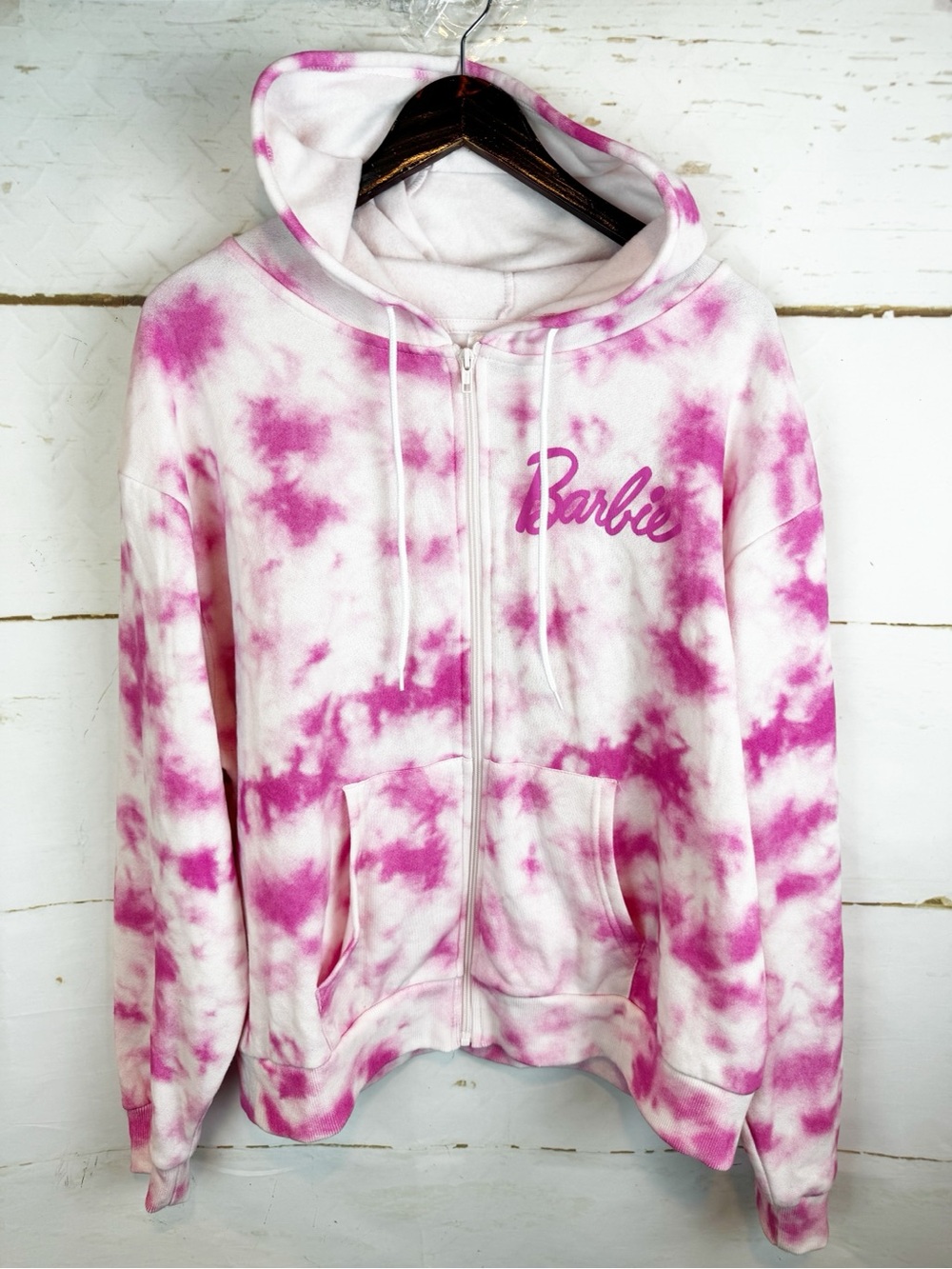 Barbie Pink Tie Dye Zip Up Hoodie Sweatshirt, XXL NWOT